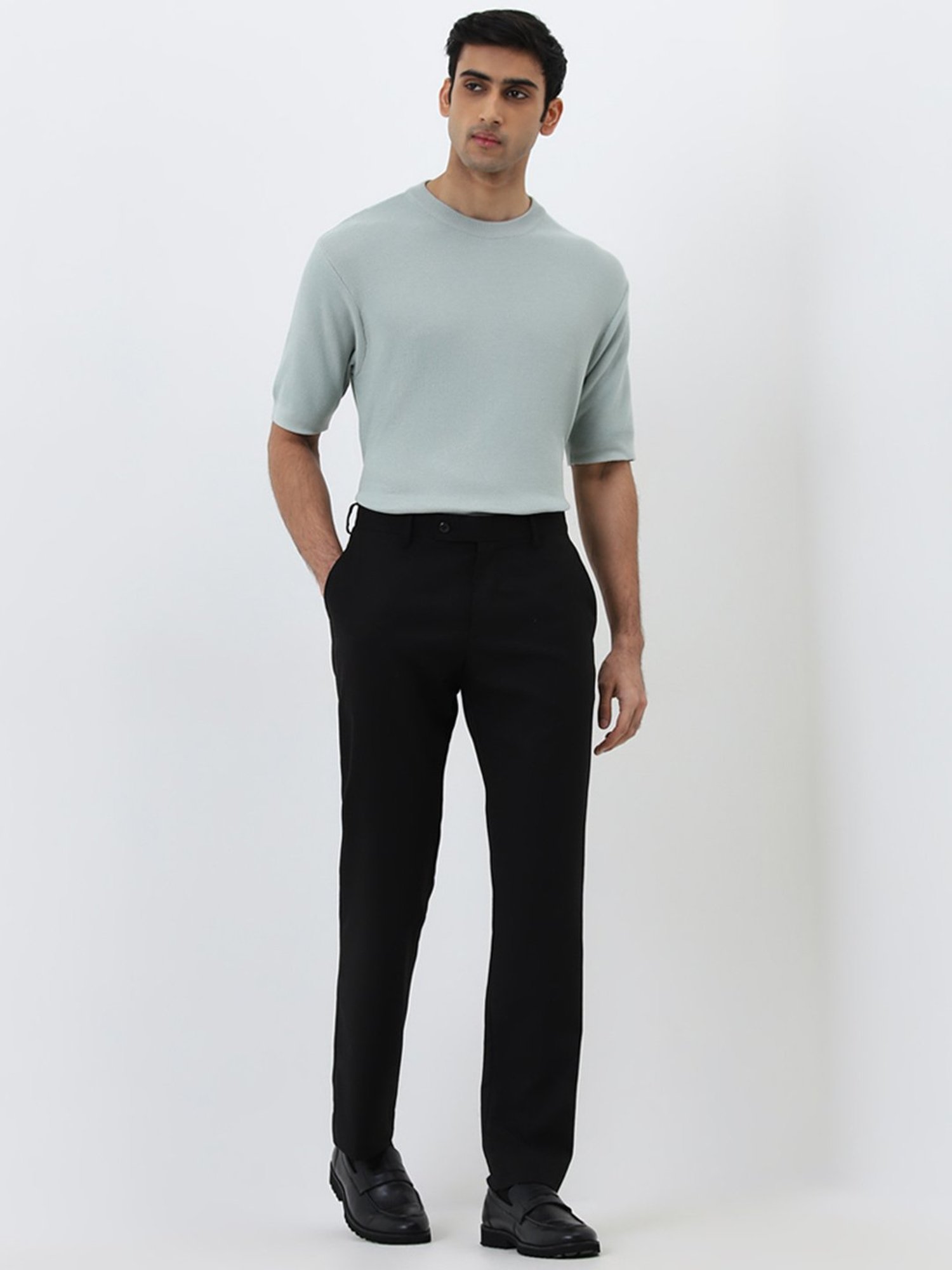 WES Formals by Westside Light Blue Solid Slim-Fit T-Shirt