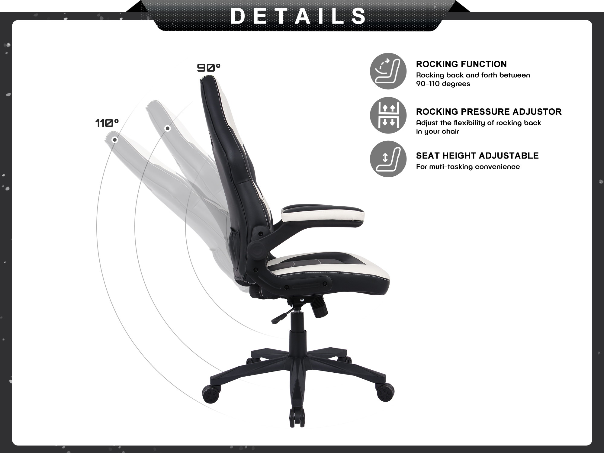 RIMIKING Bonded Leather Racing Ergonomic Gaming Chair Executive Computer Desk Office Chair with Height Adjustable 360&deg;Swivel Flip-up Arms Lumbar Support