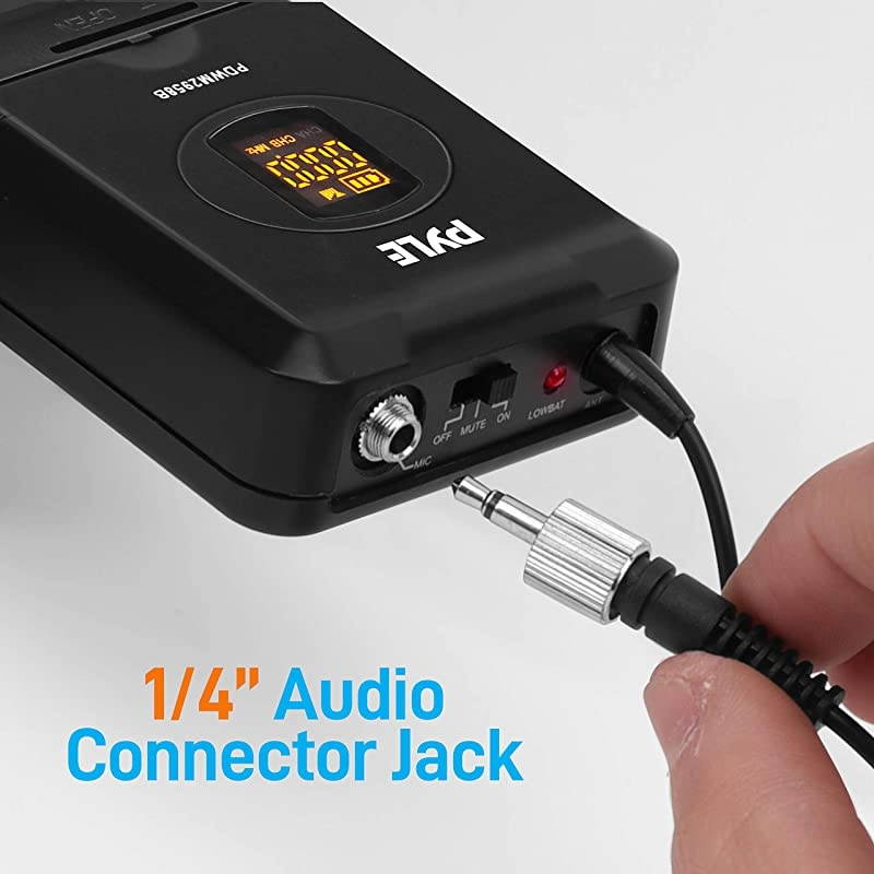 Compact UHF Wireless Microphone System Pro Portable Dual Channel Desktop Digital Mic Receiver Set w 2 BeltPack Transmitter Receiver 2 Headset Lavalier Mics XLR for Home PA  PDWM2958B