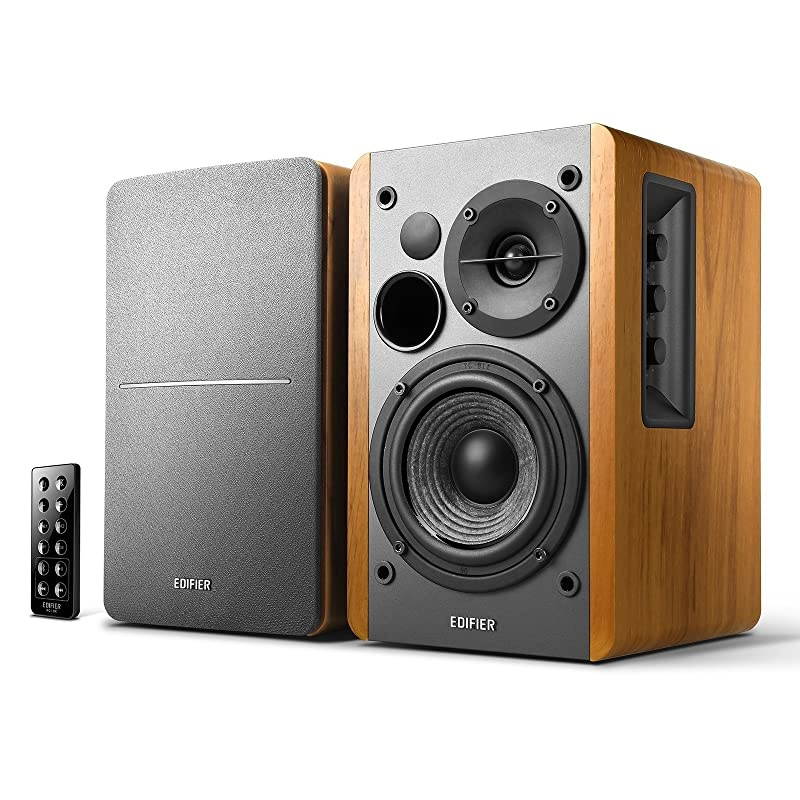 R1280DB Powered Bluetooth Bookshelf Speakers - Optical Input - Wireless Studio Monitors - 4 Inch Near Field Speaker - 42w RMS - Wood Grain