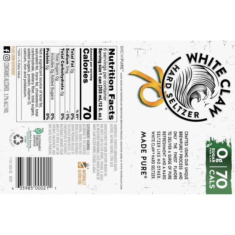 White Claw 70 Pineapple Hard Seltzer - 6pk/12 fl oz Slim Cans