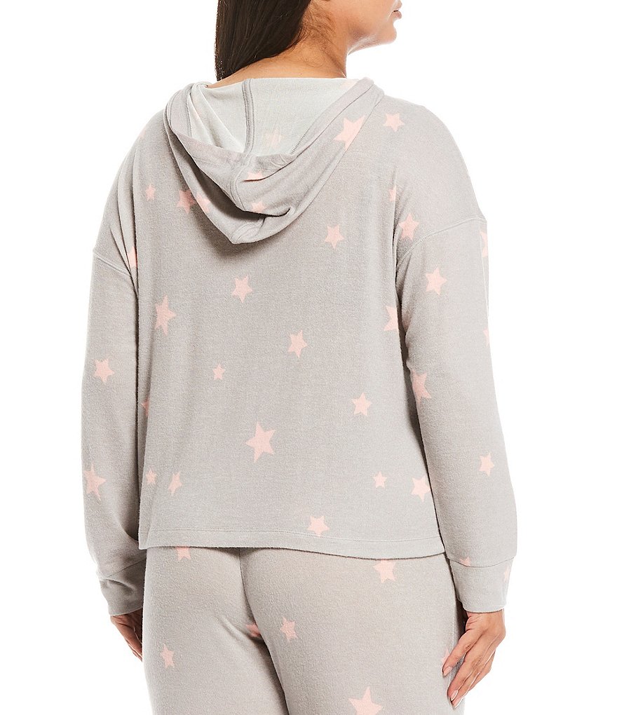 Jasmine & Ginger Plus Large Star Print Brushed Knit Hoodie Lounge Top