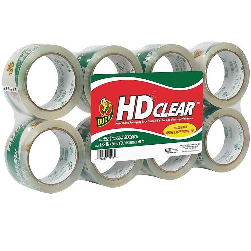 Duck Heavy-Duty Carton Packaging Tape 1.88" x 55 yards Clear 8/Pack 282195