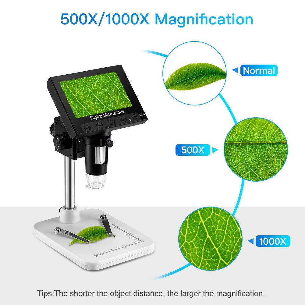 4.3 inch LCD Digital USB Microscope Endoscope Record 1000X Magnification Zoom, 8 Adjustable LED Light, Micro-SD Storage, Camera Video Recorder for Repair Soldering