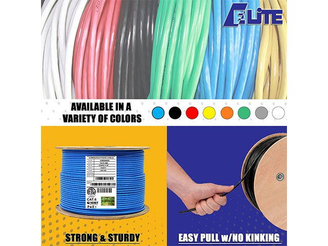 Elite Cat6 Shielded Riser (CMR), 1000ft, 550MHz, 23AWG, F/UTP, Solid Bare Copper, UL Certified, UL-LP Certification, Bulk Ethernet Cable Reel, Blue