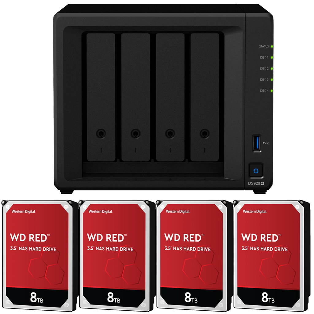 Synology DS920+ DiskStation with 8GB RAM and 16TB (4 x 4TB) of Western Digital RED NAS Drives Fully Assembled and Tested By CustomTechSales