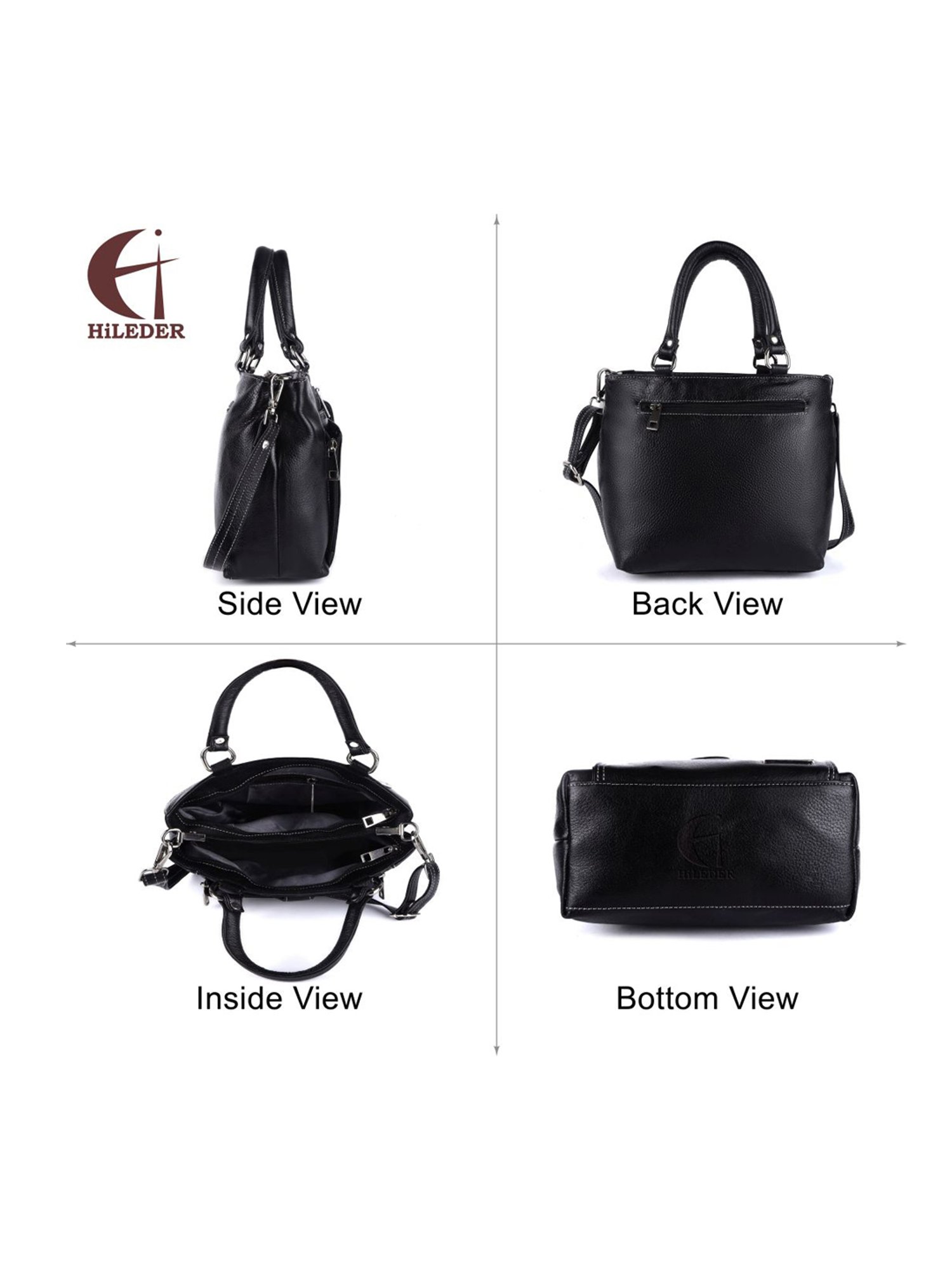 HiLEDER Black Solid Medium Handbag