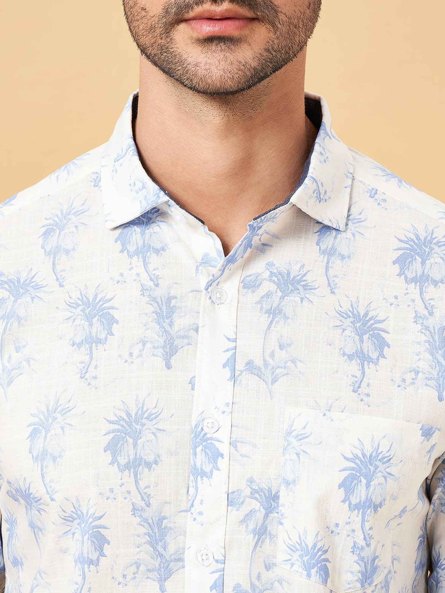 Byford by Pantaloons Dream Blue Cotton Slim Fit Printed Shirt