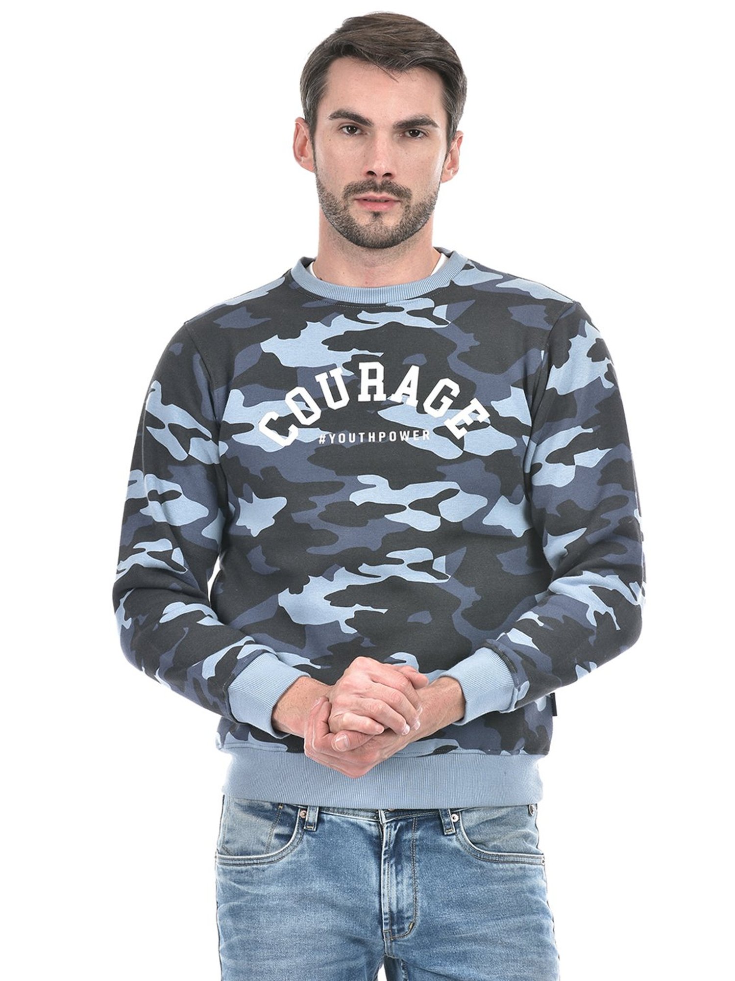 Integriti Blue Regular Fit Camo Print Sweatshirt