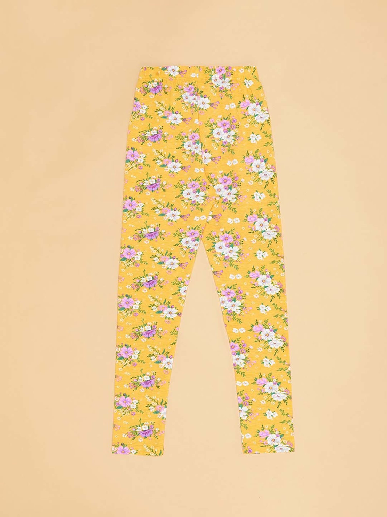 YU by Pantaloons Girls Yellow & Blue Cotton Floral Print Leggings (Pack of 2)