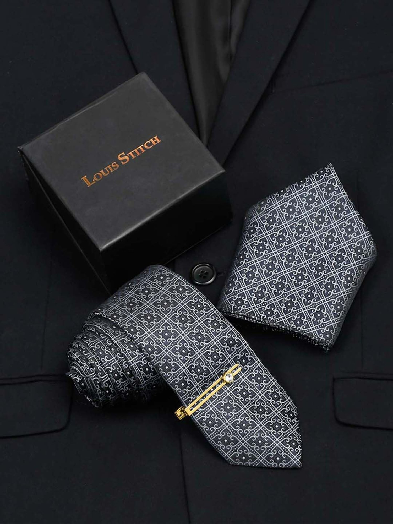 Louis Stitch Navy Printed Necktie Gift Set - Set of 3