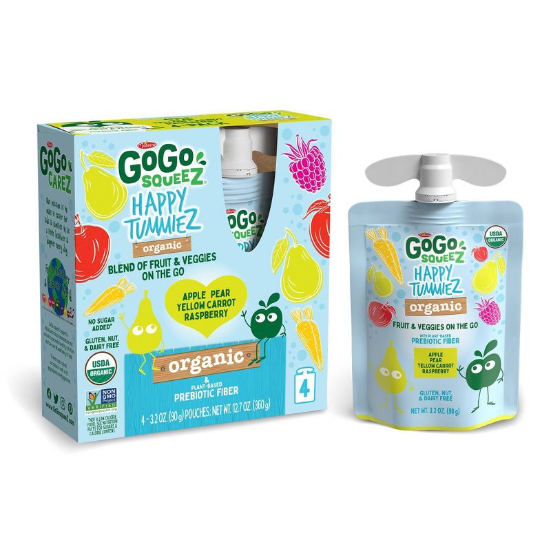 GoGo SqueeZ Happy TummieZ Organic Apple Raspberry Pear Yellow Carrot - 12.8oz/4ct