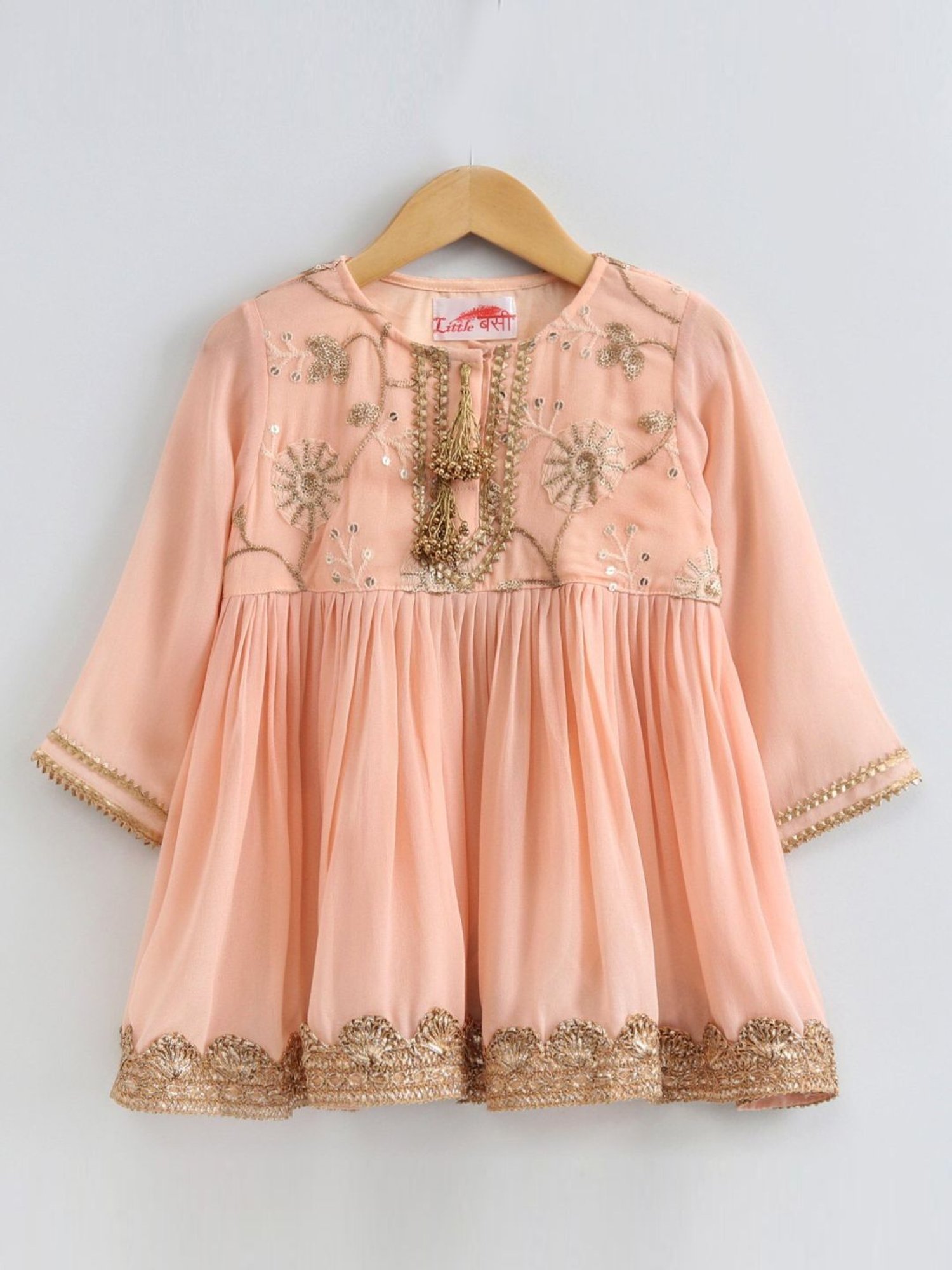 Little Bansi Kids Peach Embroidered Suit Set