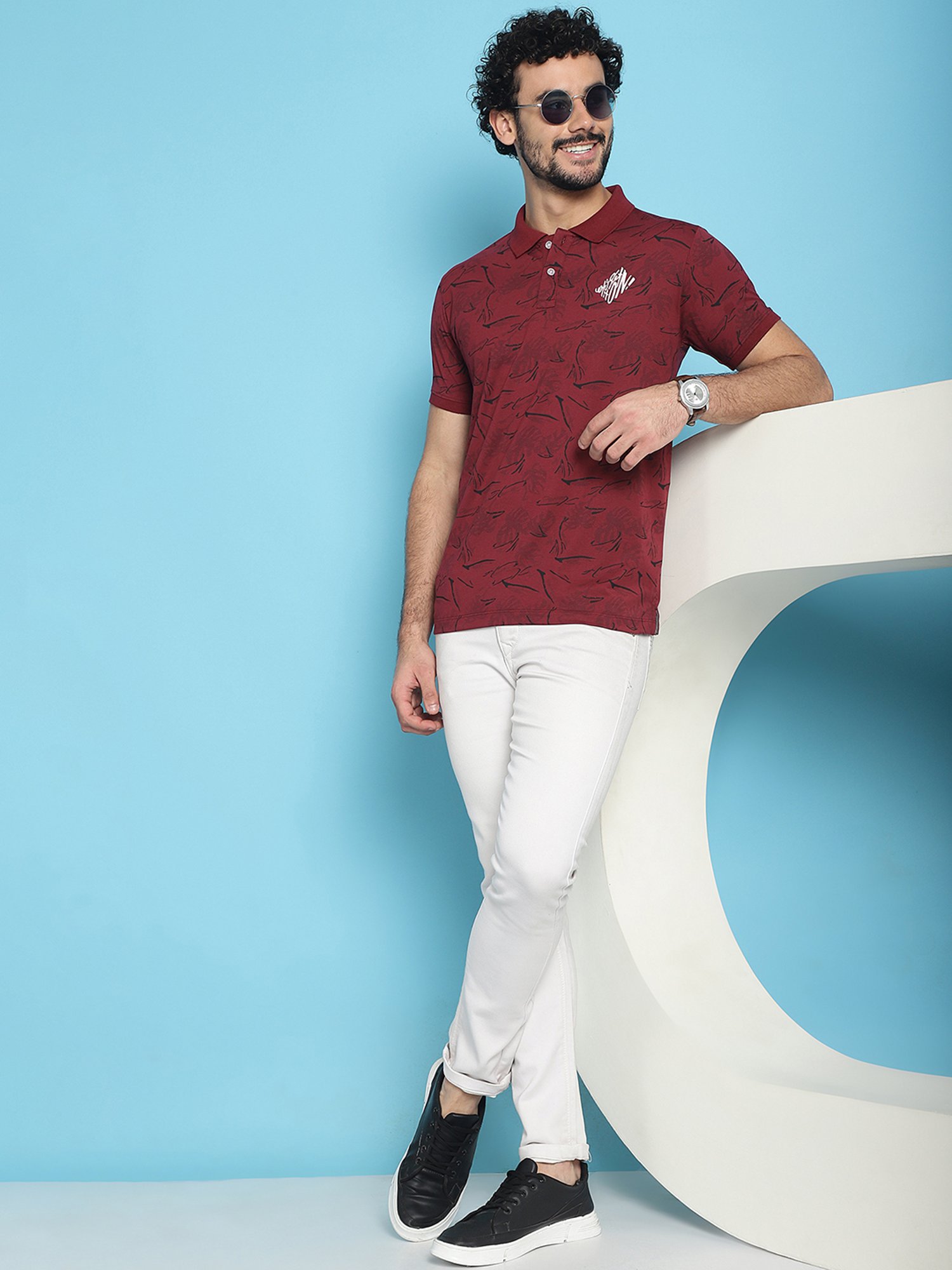 Venitian- Forbidden Clothing Maroon Slim Fit Printed Polo T-Shirt