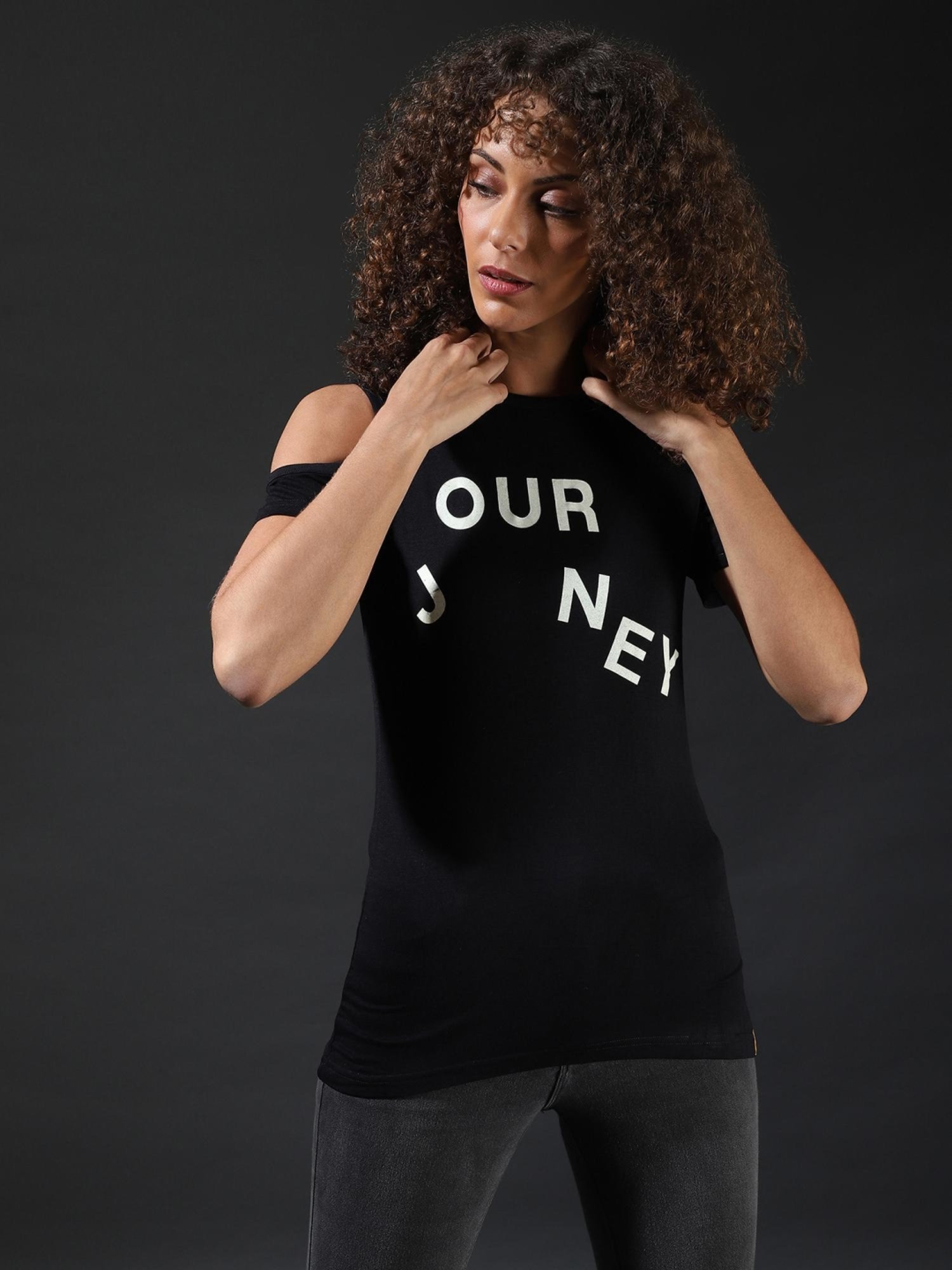 Campus Sutra Black Graphic Print Top