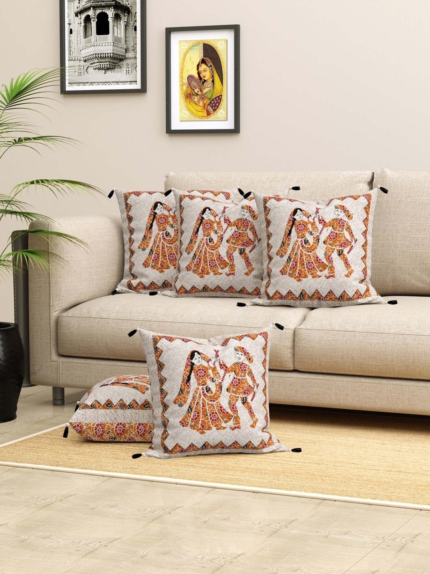 Living Roots Jaipuri Multicolor Cotton Cushion Covers - Set of 5