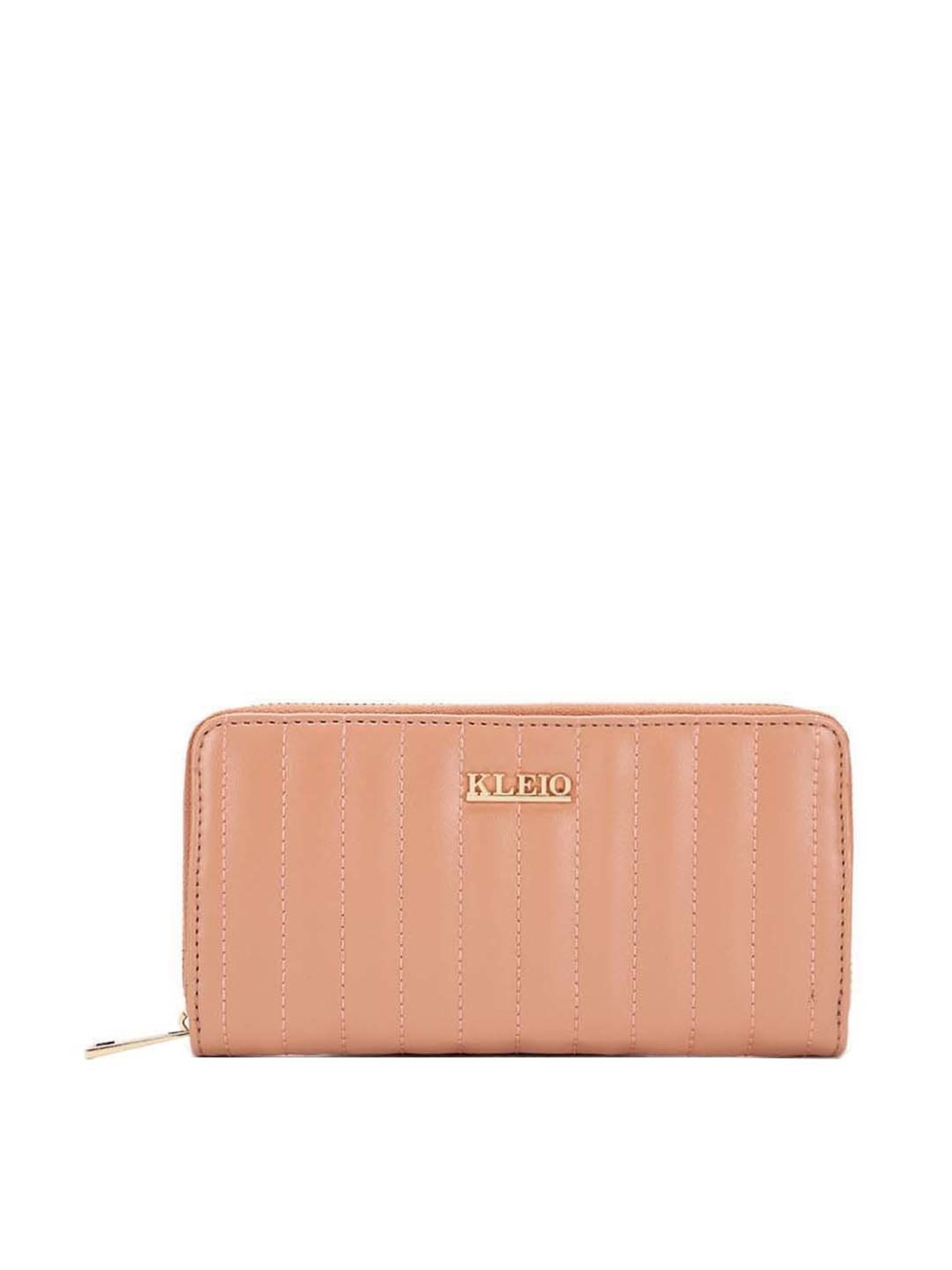 KLEIO Peach Quilted Zip Around Wallet for Women