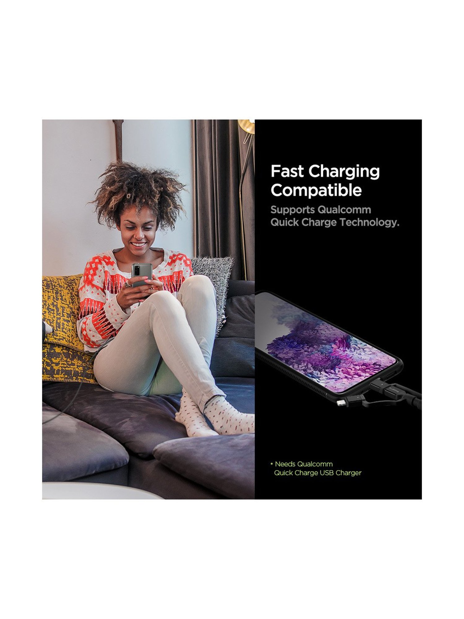 Spigen C10i3 DuraSync 3 in 1 Universal Charger Cable, Micro USB/Lightning/USB C (1.5m)-Black