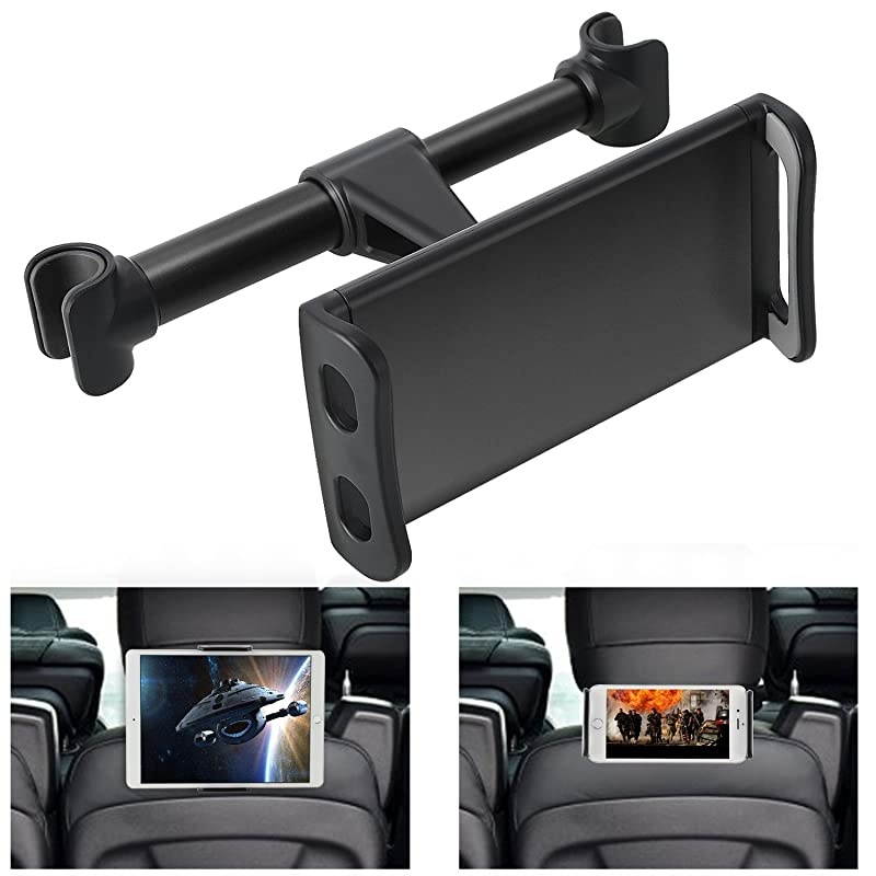 Car Headrest Mount, Phone Tablet Car Headrest Grip Mount Stand Cradle Holder Compatible for iPad Pro Air Mini, Samsung Galaxy Tabs, Kindle Fire, 4~11 inch Cellphones and Tablet (Black)