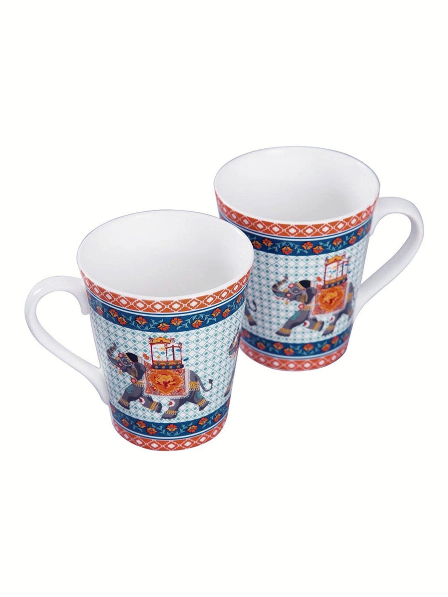 India Circus Fine Ceramic Floral Printed Milk Mug Set of 2 - 380 ml each