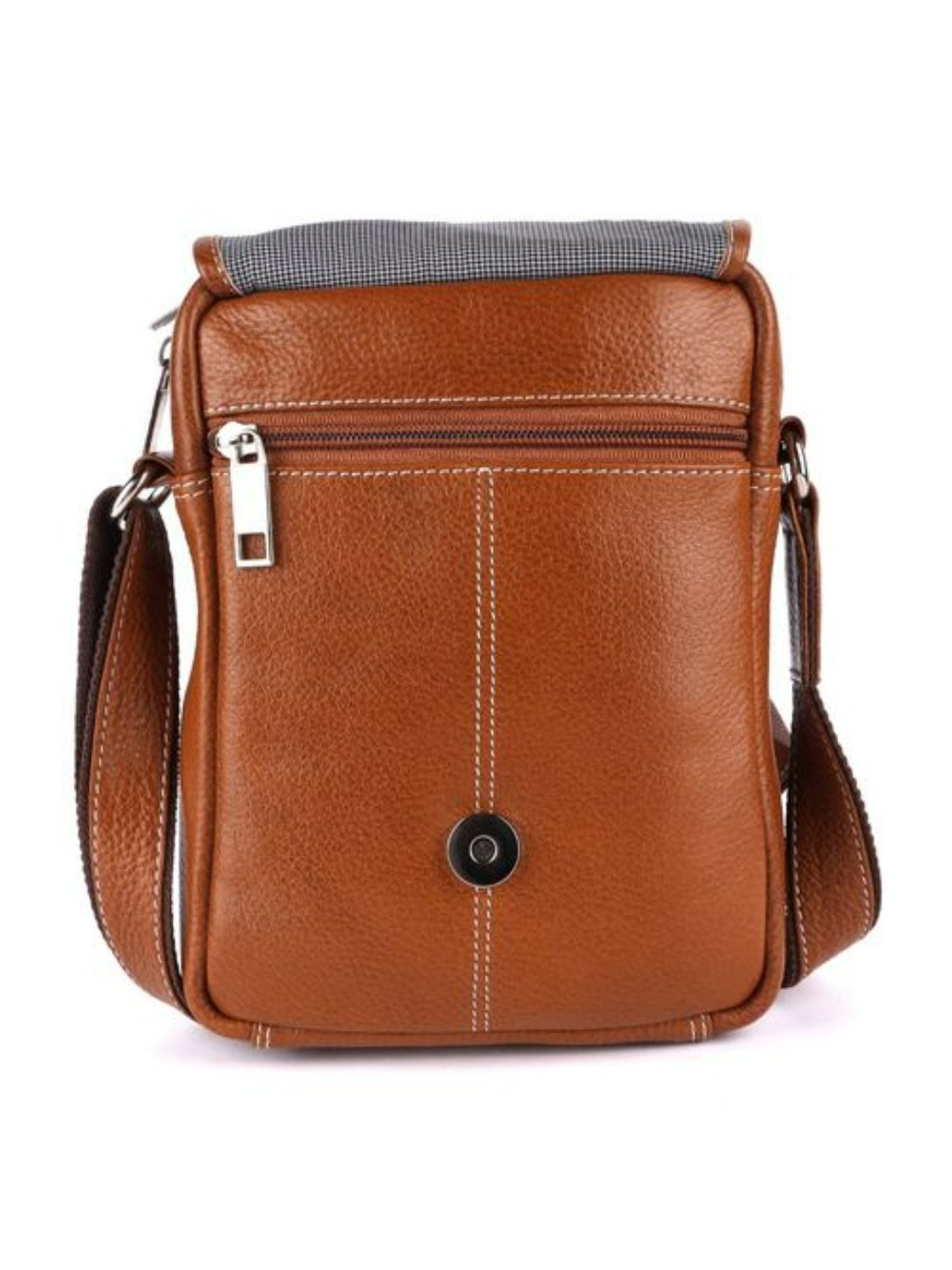 HiLEDER Tan Textured Medium Leather 7.5 inch Cross Body Bag