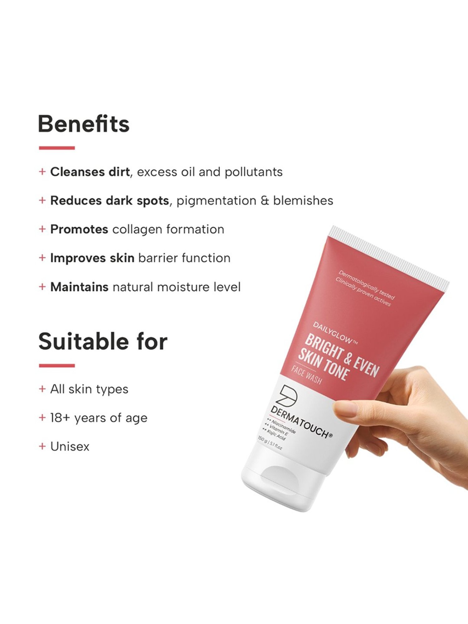 DERMATOUCH Bright & Even Skin Tone Face Wash - 150 gm