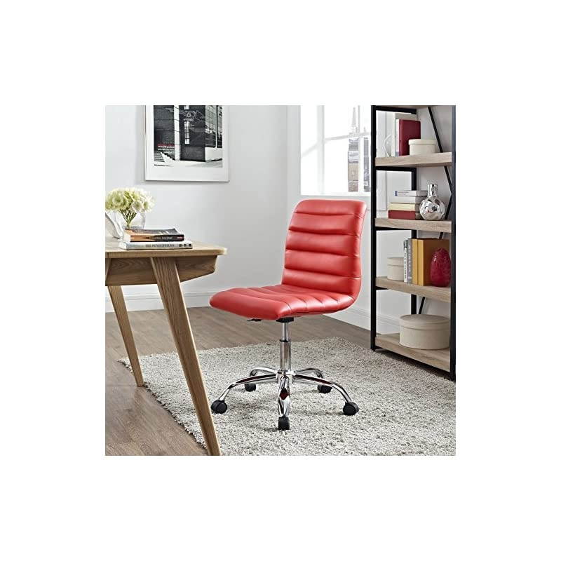 Ripple Ribbed Armless Mid Back Swivel Computer Desk Office Chair In Red