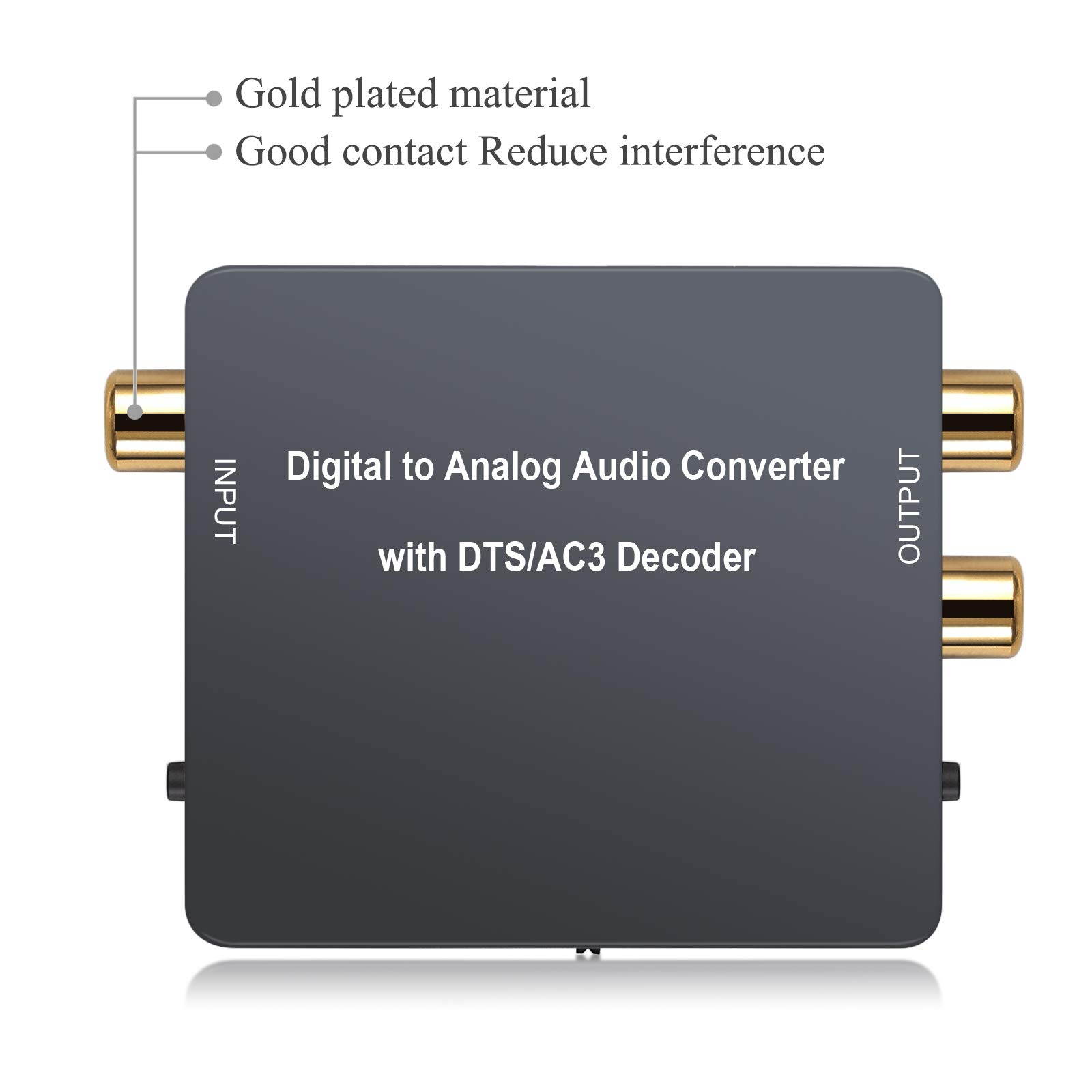 PROZOR Digital to Analog Audio Converter Support Dolby/DTS Decoder, Optical Out to RCA DAC Decoder, Optical to 3.5mm Converter, Optical/SPDIF/Toslink/Coaxial/DTS/PCM/5.1CH to 2CH Analog Stereo