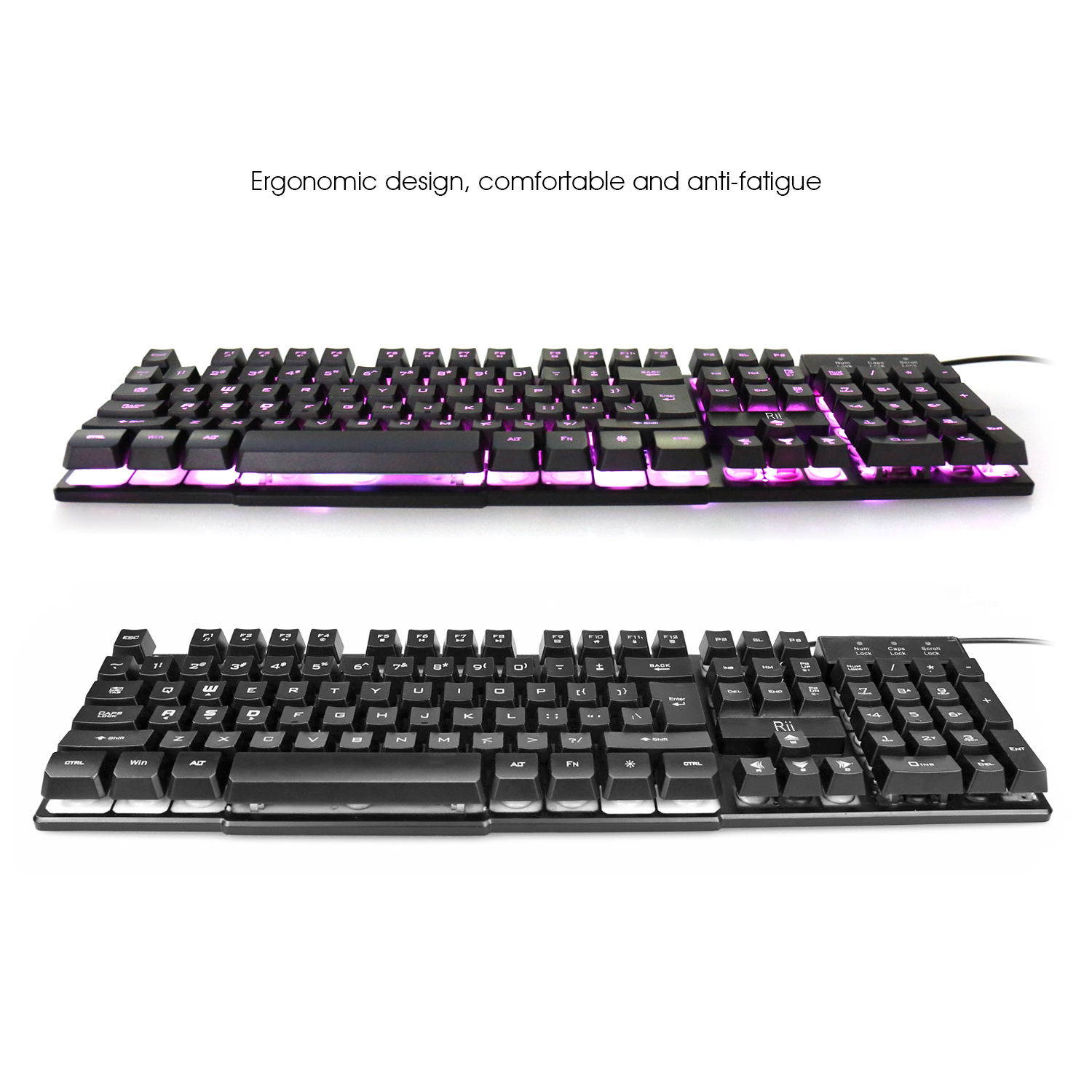 Rii RK100 3 LED Color Backlit Wired Multimedia Gaming Keyboard for PC Computter