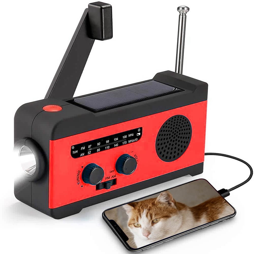 Solar Radio Hand Crank AM/FM(76-108MHz)Radio Emergency Radio with LED Flashlight and 2000MAh Phone Charger