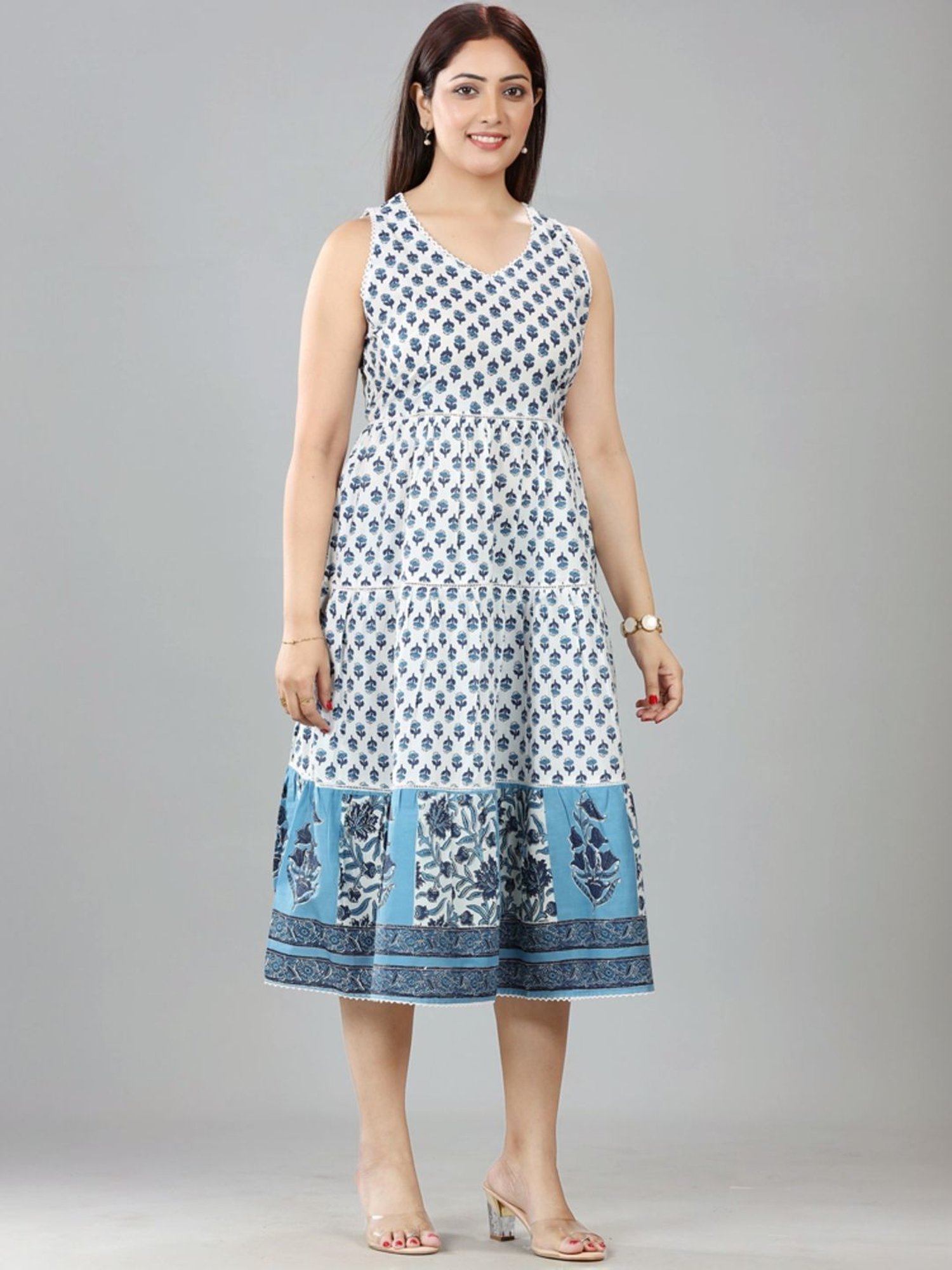 Cotton Culture Blue Cotton Printed A-Line Dress