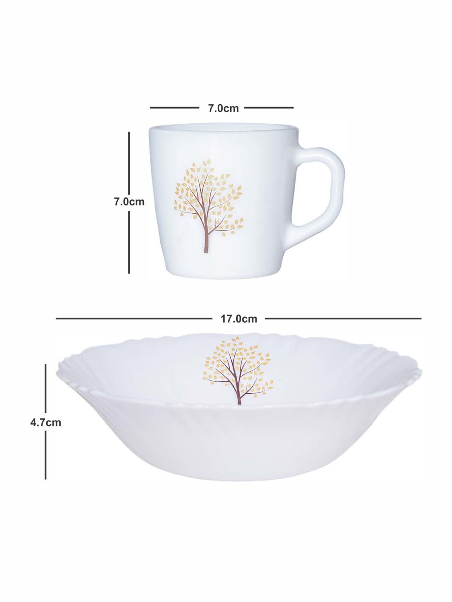 Cello White Opalware 4 Ricca Mug & 1 Bowl  (0.18 L)