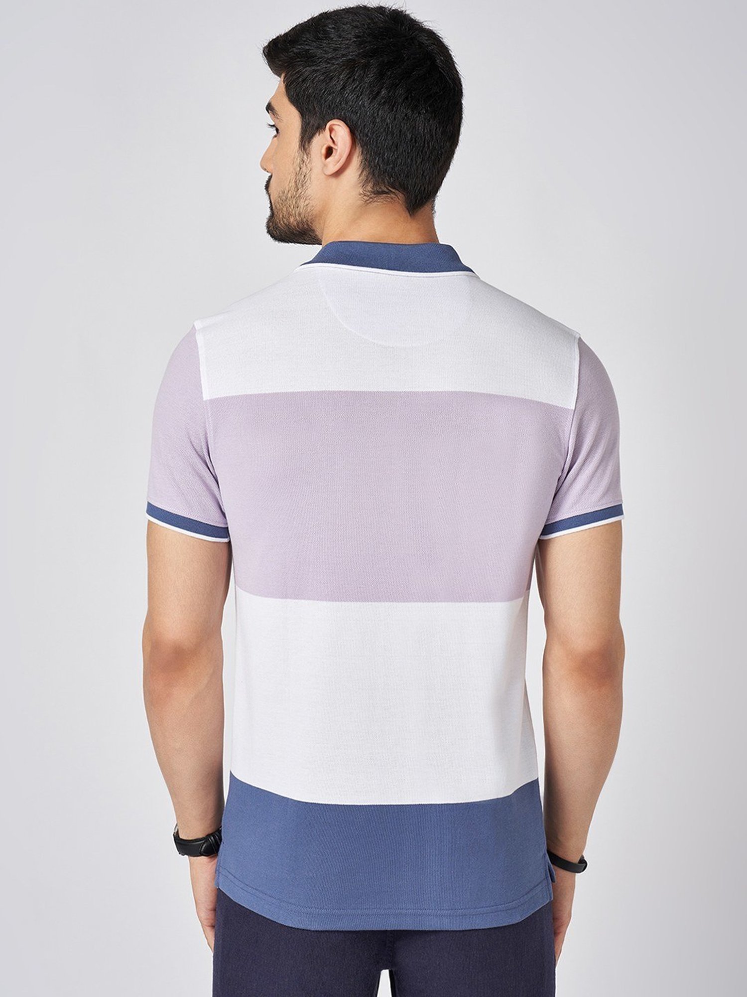 Byford By Pantaloons Multicolored Cotton Slim Fit Colour Block Polo T-Shirt