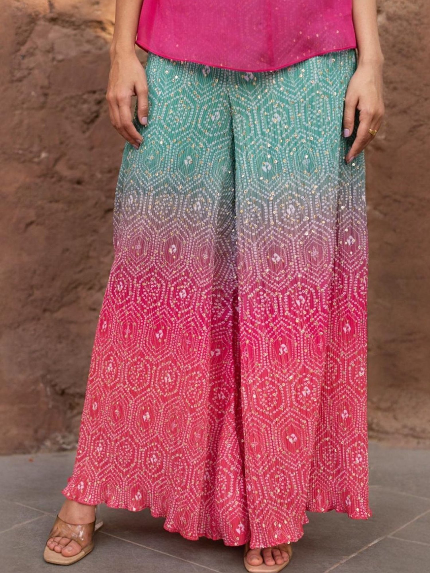 Calmna Pink & Green Crushed Top with Sharara