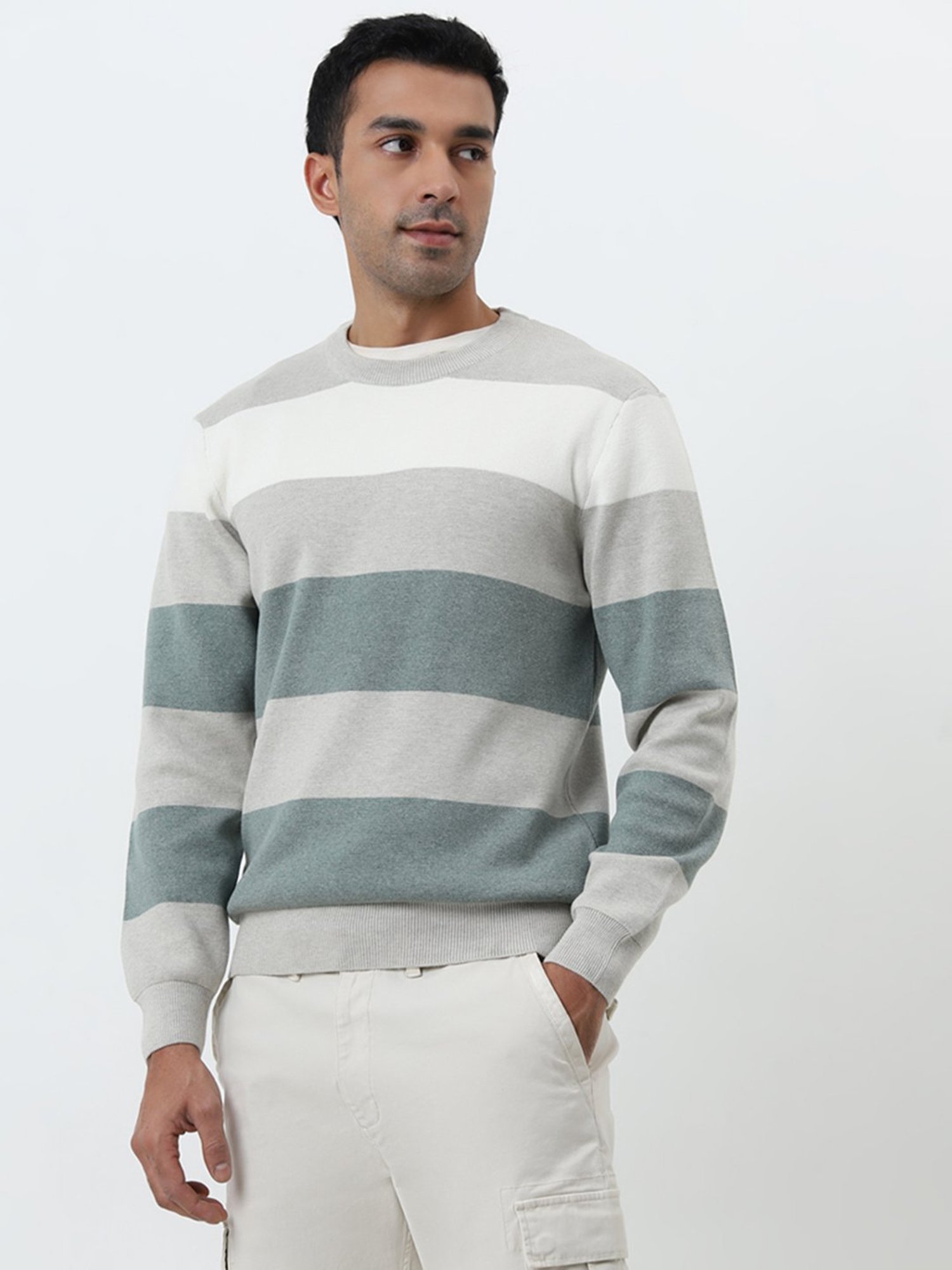 WES Casuals by Westside Multicolour Striped Slim-Fit Sweater