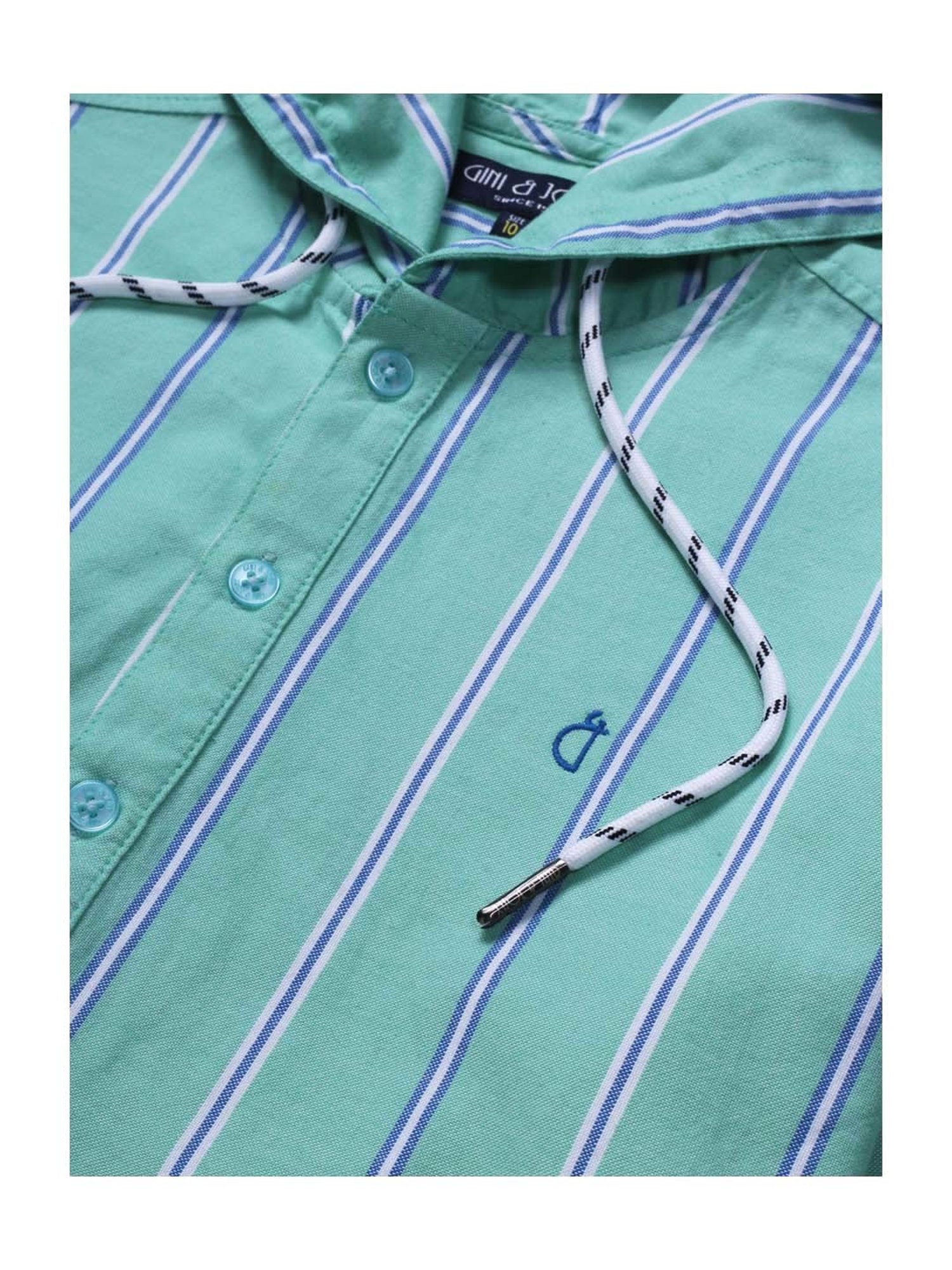 Gini & Jony Kids Aqua Blue Cotton Striped Full Sleeves Shirt