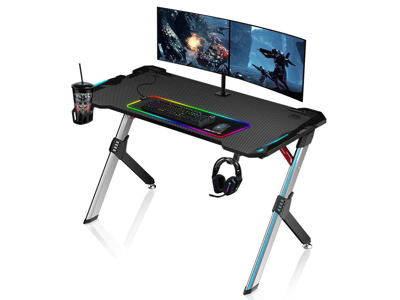 ESGAMING 47.3 Inch RGB light Gaming Computer Desk with 2.0mm Thickness Aluminum Legs 120x60cm(47.3x24inch)