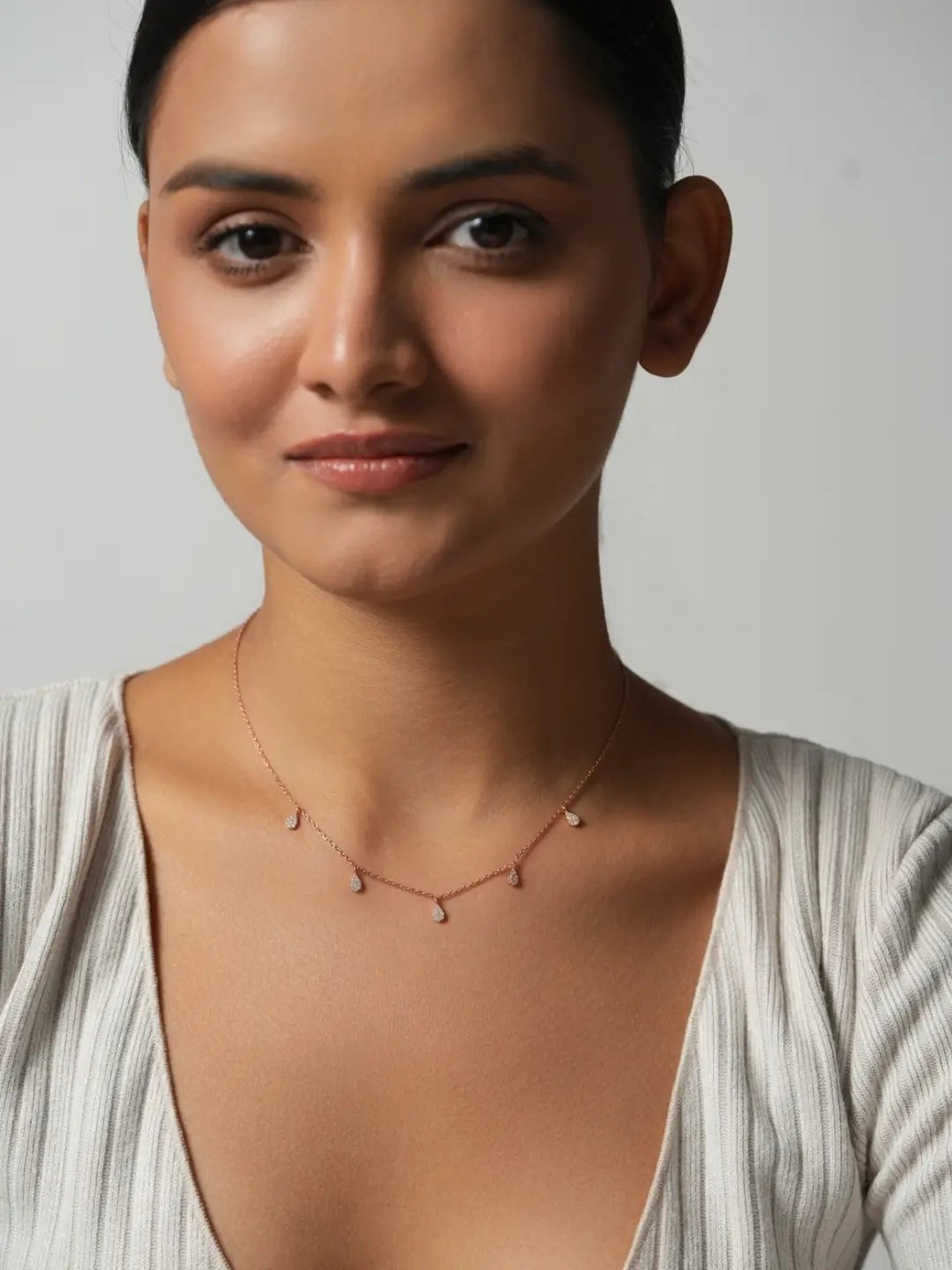 Mabel 92.5 Sterling Silver Rose Gold-Plated Pear Dangles Charm Necklace