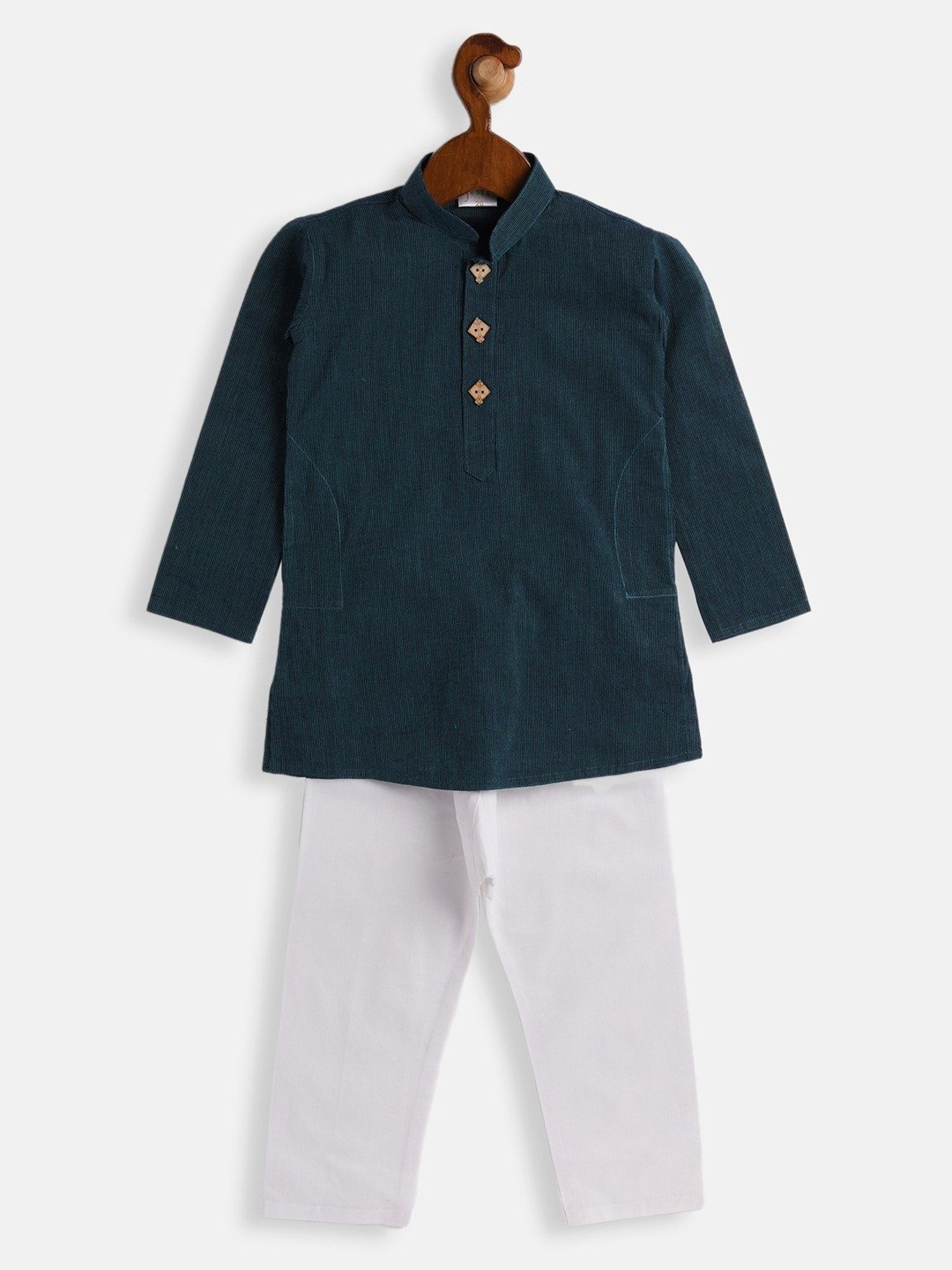 VASTRAMAY SISHU Blue & White Cotton Self Kurta Set