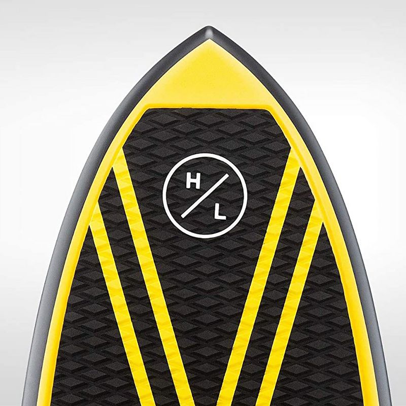 Hyperlite Shim 4.7 Wakesurfer Board with Layered Glass Deck, Pin Tail, Skim and Surf Combination Style for Wake Water Surfing Surfboard Riders, Yellow