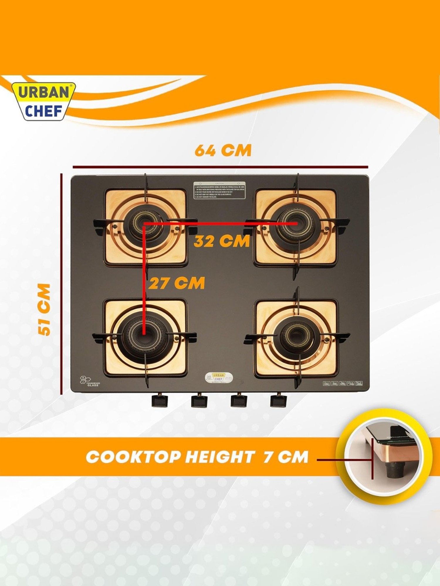 Urban Chef Gas Stove with 4 burners ( Rose Gold )