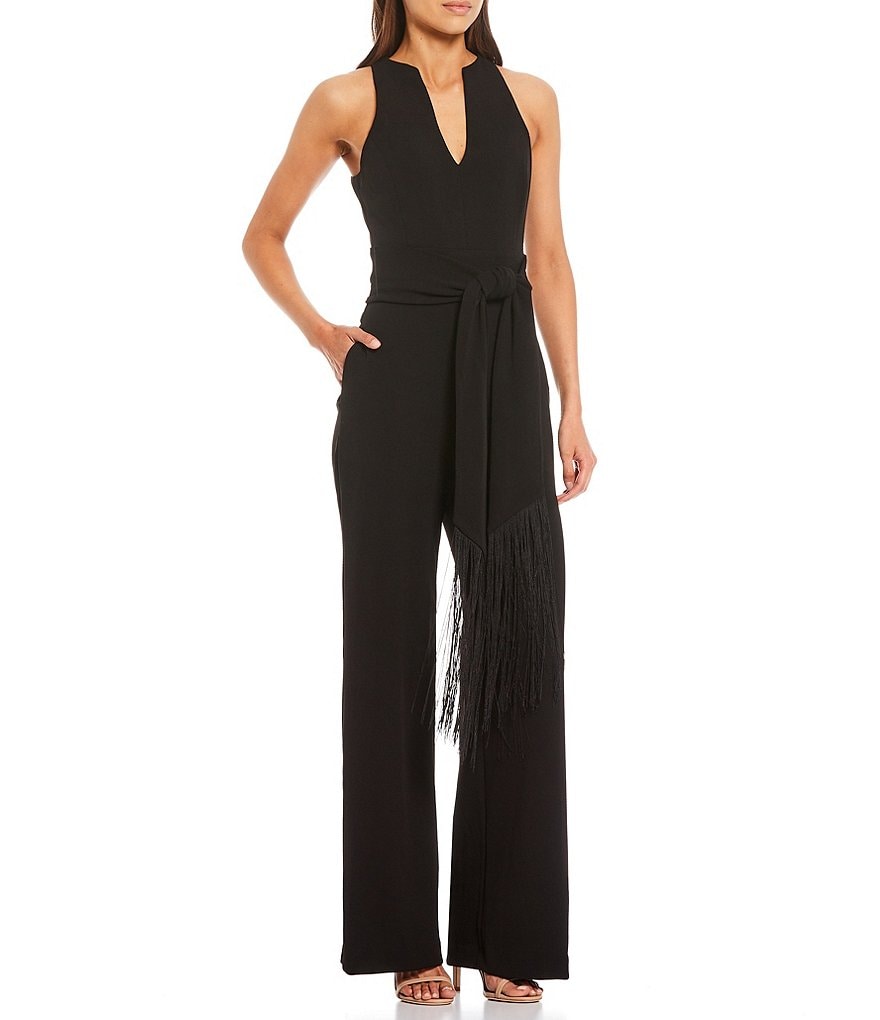 Belle Badgley Mischka Anne Crepe Fringe Jumpsuit