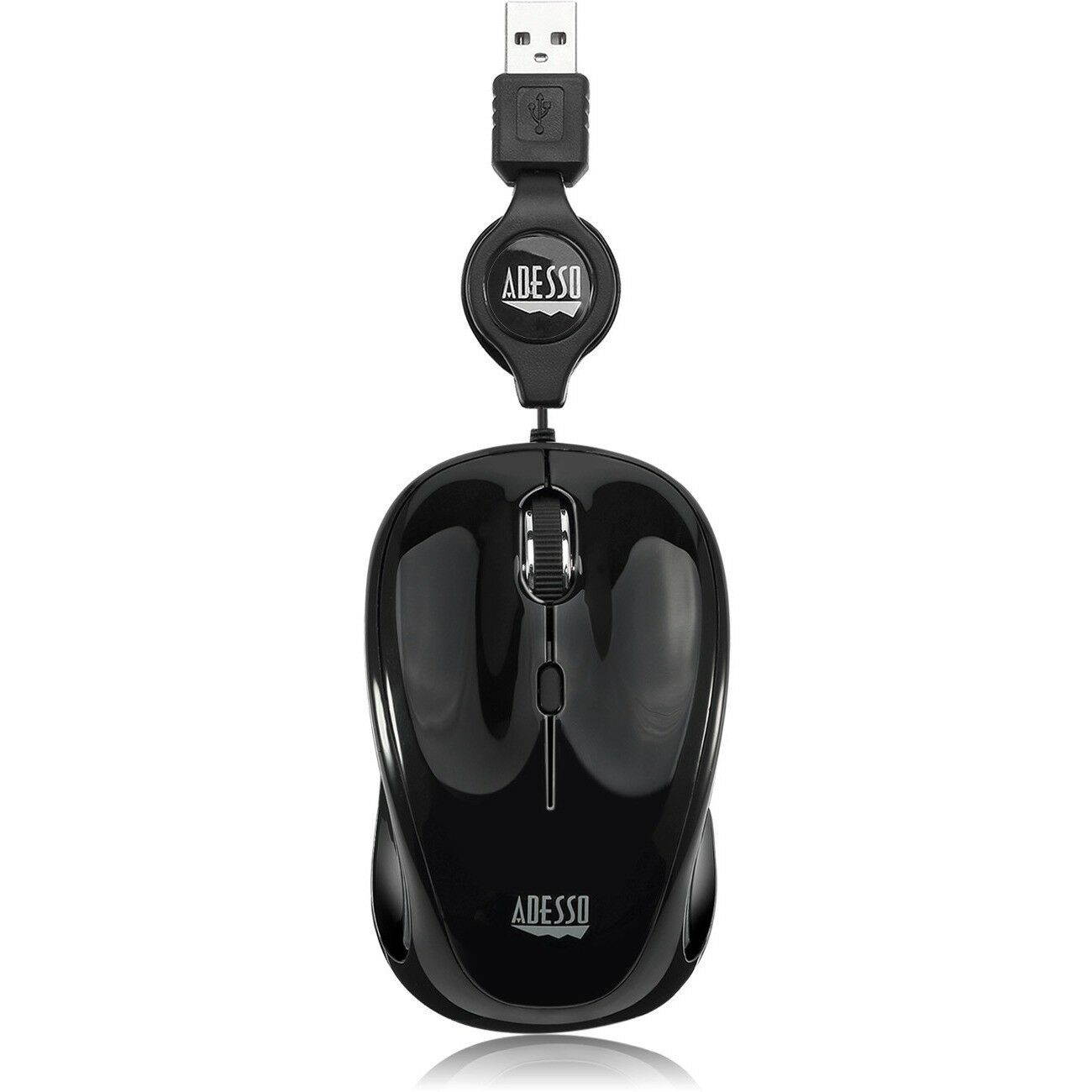 Adesso IMOUSES8B Usb Mini Mouse With Retractable Usb Cable Adjustable 3 Level 3 Buttons 1600 dpi