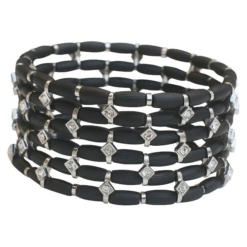 Zirconite Wide Bracelet with Beads and Crystals - Black