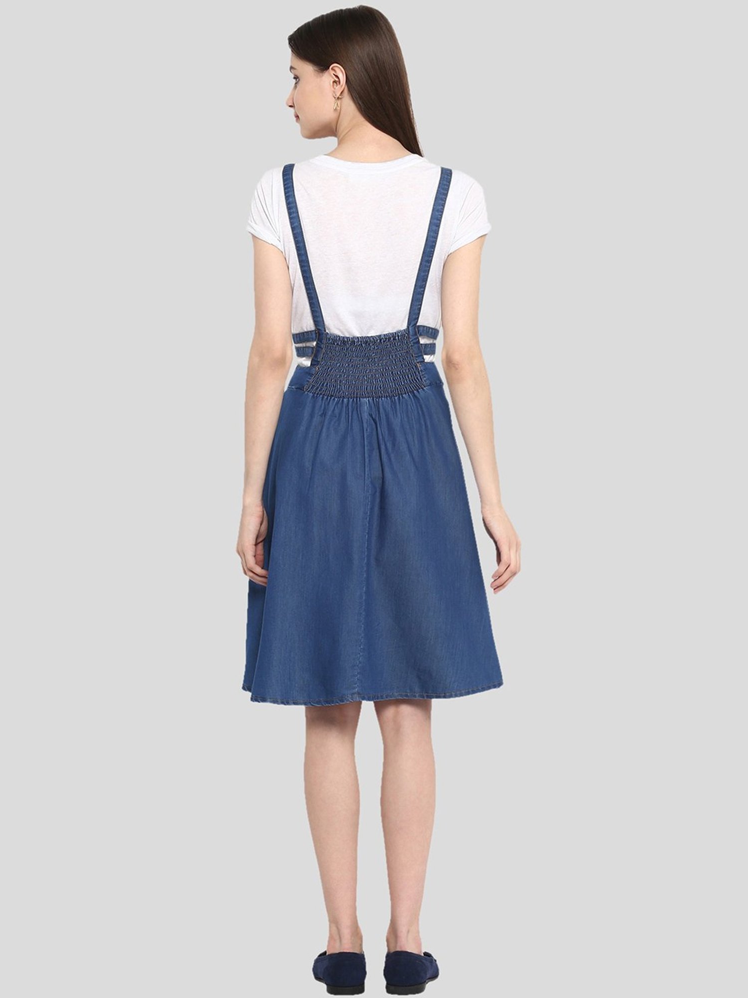 StyleStone Blue & White Pinafore A Line Dress