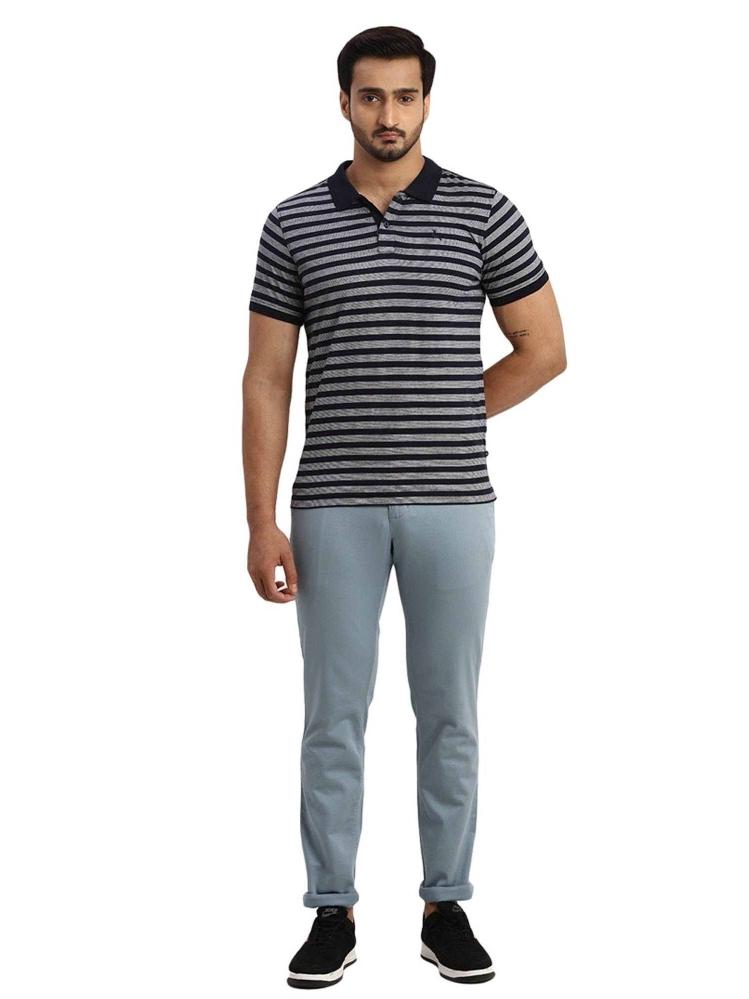 Parx Medium Blue Tapered Fit Trousers