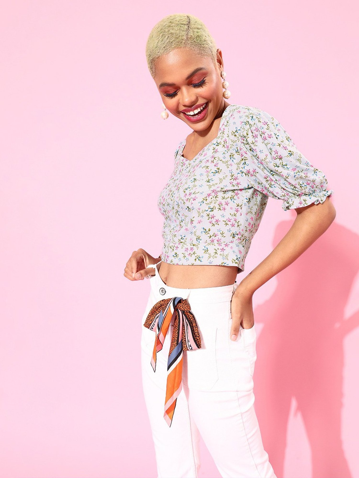 Marie Claire Grey Floral Print Top