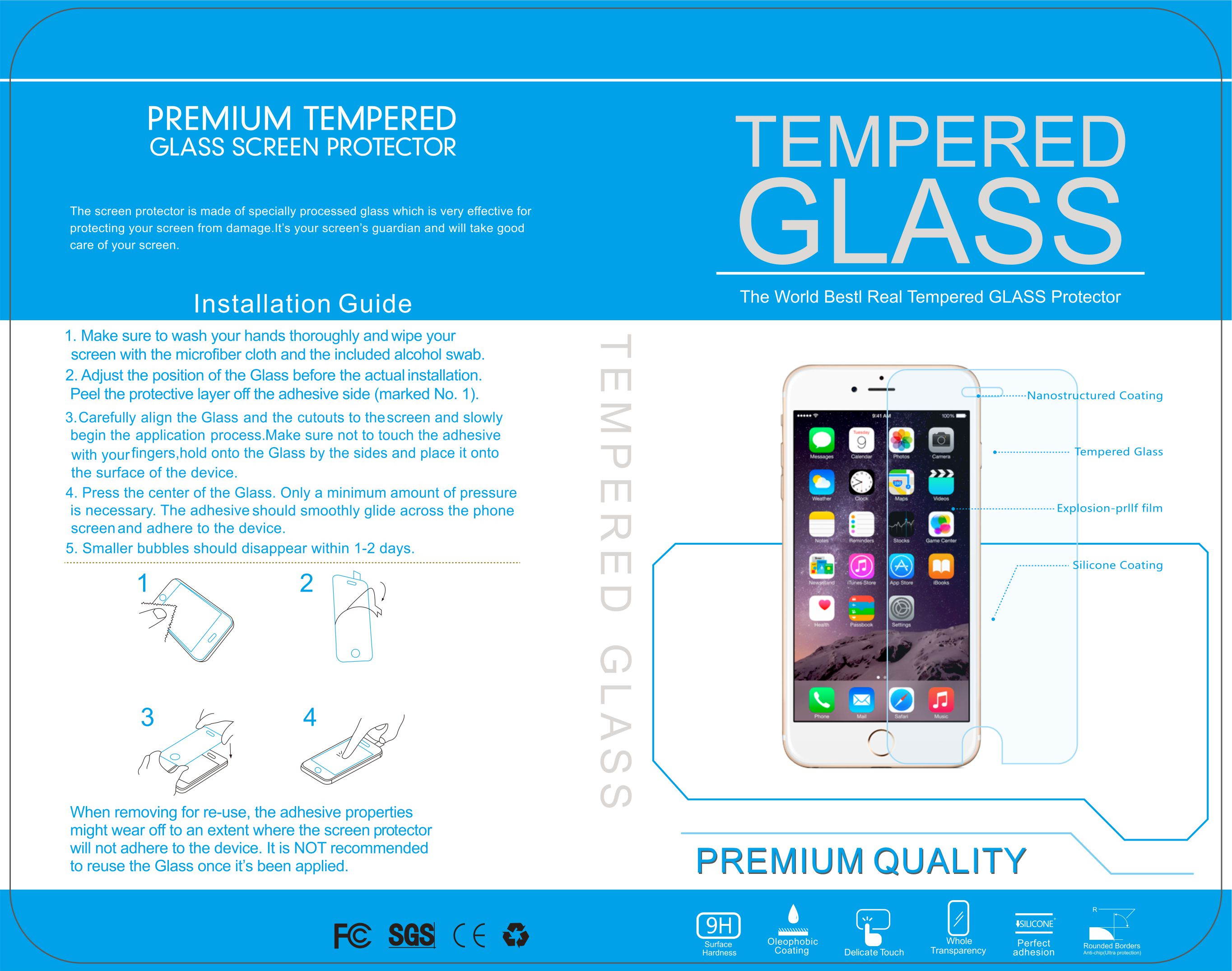 iPhone 6 / 6S 4.7 inch 4.7" Tempered Glass Screen Protector Ultra Transparency, 8-9 H Hardness, Extreme Sensitivity Touch, Anti-smudge, Bubble-Free