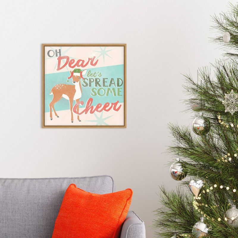 16" x 16" Reindeer Christmas Cheer by June Erica Vess Framed Canvas Wall Art - Amanti Art
