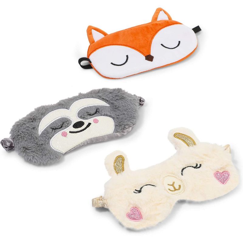 Glamlily 3-Pack Animal Sleeping Eye Mask Travel Sleep Eye Cover Set for Kids with Sloth Llama Fox